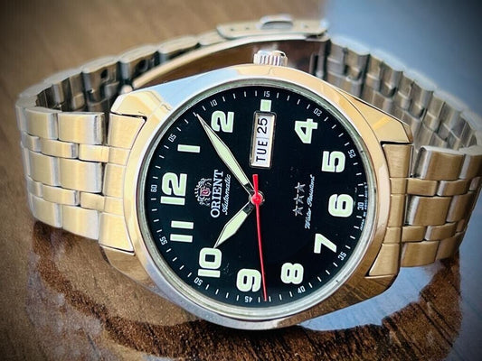 Vintage Orient 3 Star Automatic Black Dial Mens Japan Watch 39mm - Grab A Watch Co