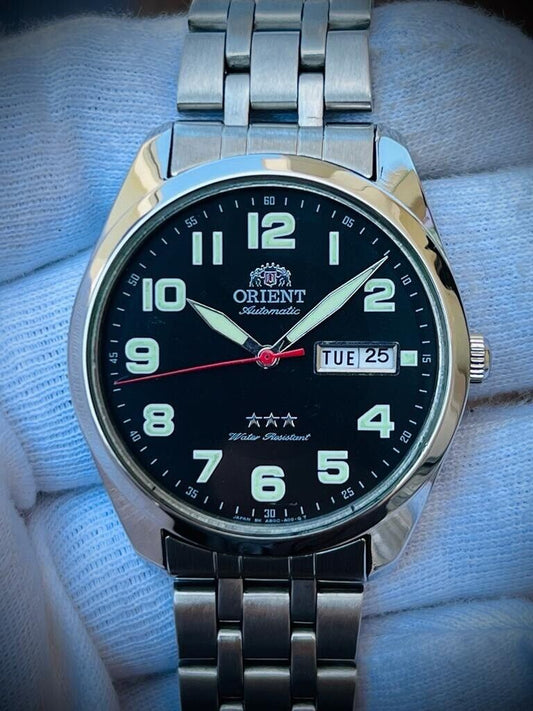Vintage Orient 3 Star Automatic Black Dial Mens Japan Watch 39mm - Grab A Watch Co