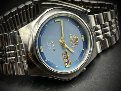 Vintage Orient 3 Star Blue Dial 35mm Gents Watch, Japan made, Perfect - Grab A Watch Co