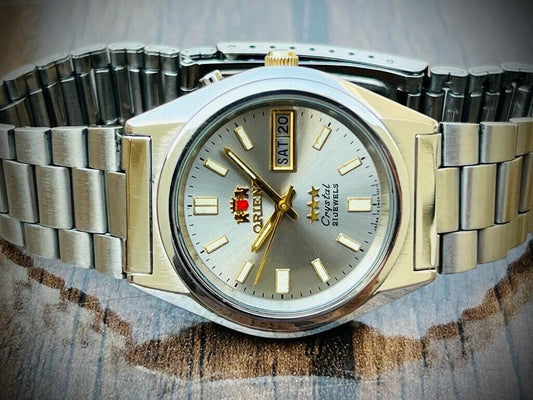 Vintage Orient 3 Star Crystal NOS 21 Jewels Grey Dial, Perfect Mens Watch 36mm - Grab A Watch Co