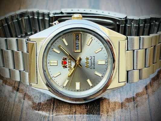 Vintage Orient 3 Star Crystal NOS 21 Jewels Grey Dial, Perfect Mens Watch 36mm - Grab A Watch Co
