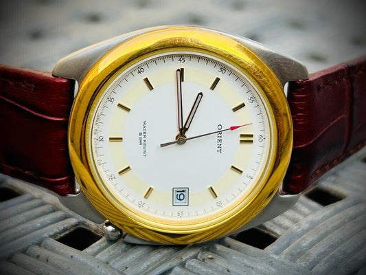 Vintage Orient 5 Bar 2/Tone Quartz Gents Watch, Japan Made 35mm - Grab A Watch Co