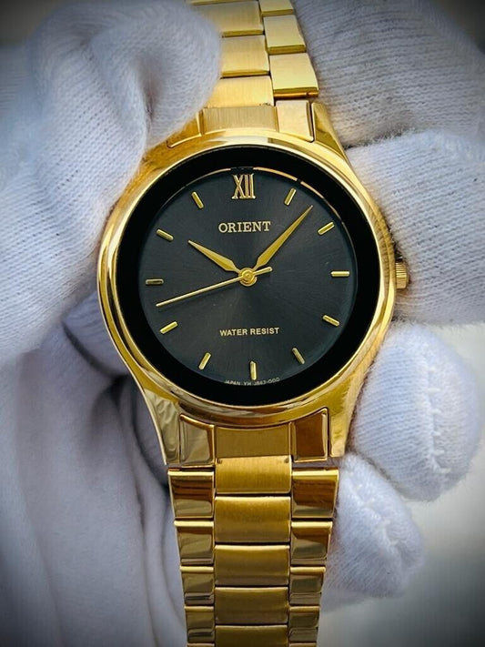 Vintage Orient Black Roman Dial Quartz Japan Made 35mm With Tags - Grab A Watch Co
