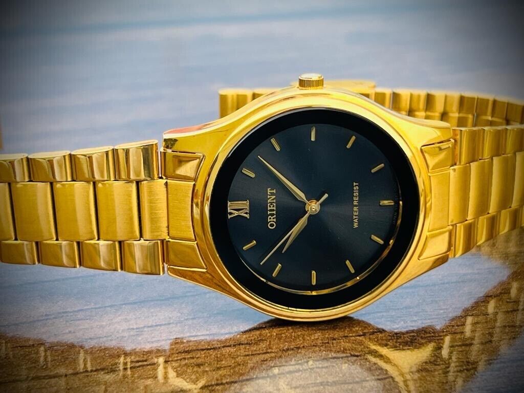Vintage Orient Black Roman Dial Quartz Japan Made 35mm With Tags