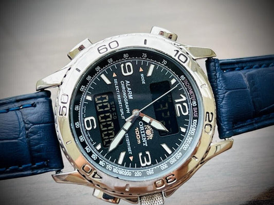 Vintage ORIENT Digital 100m Alarm Chronograph Dual Time Mens Watch 40mm - Grab A Watch Co