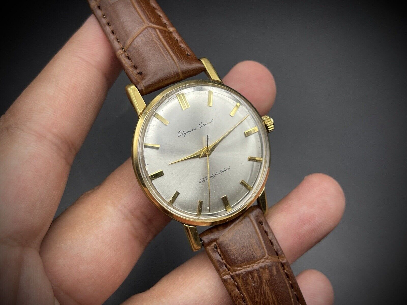 Vintage Orient Olympus Gold 23 Jewels Antishock Manual Wind Gents Watch, 36mm - Grab A Watch Co