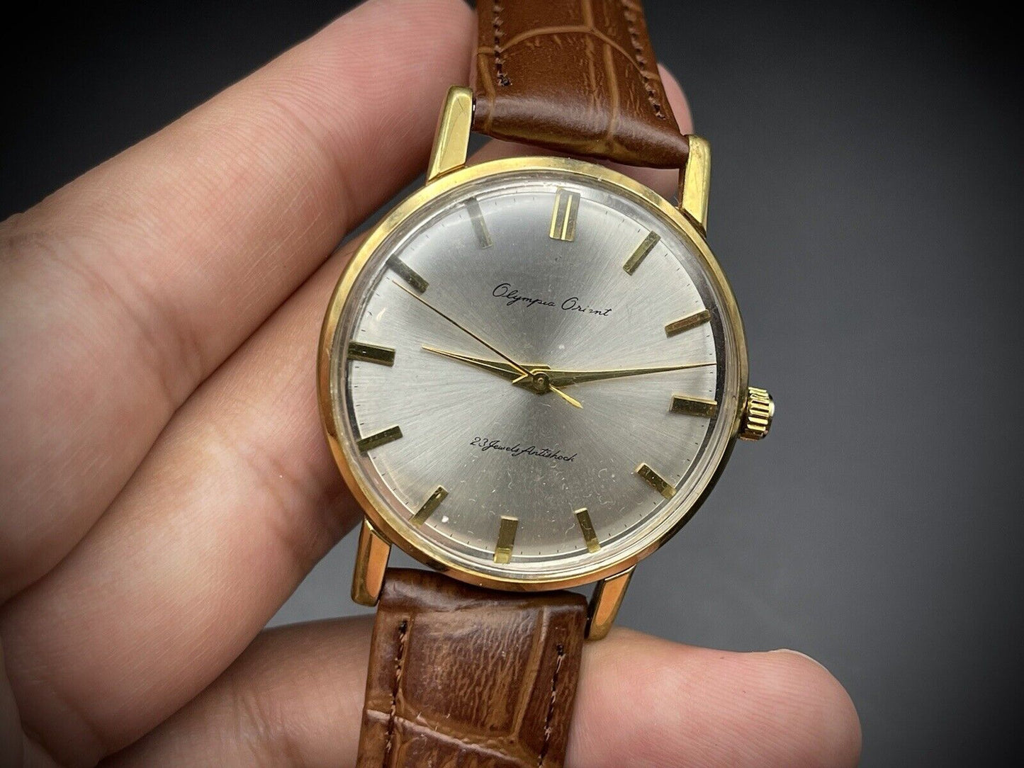Vintage Orient Olympus Gold 23 Jewels Antishock Manual Wind Gents Watch, 36mm - Grab A Watch Co