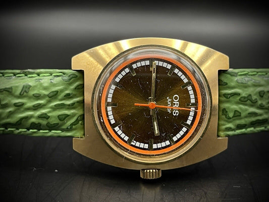Vintage Oris Junior Brown Dial Rose Gold Manual Wind 31mm Mens Swiss Watch - Grab A Watch Co