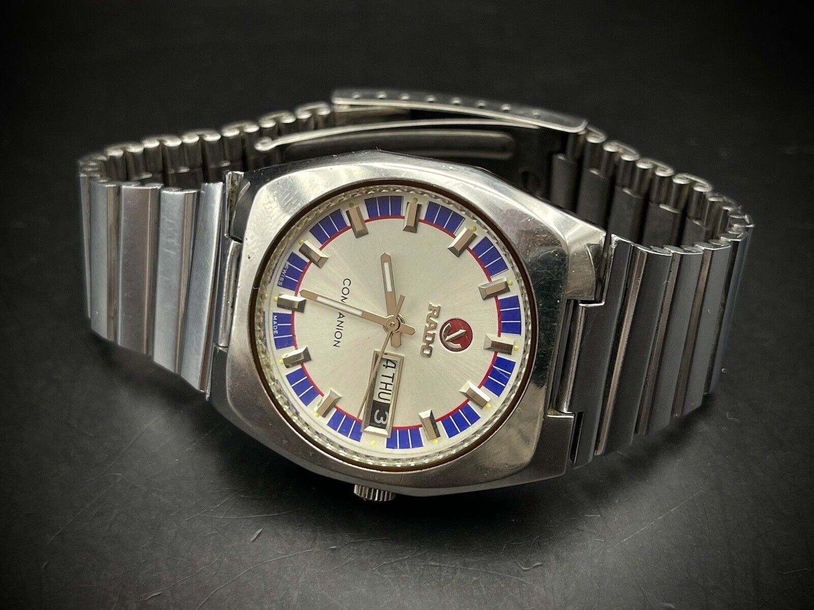 Vintage Rado Companion 2/Tone Dial Blue/Silver Automatic Gents Watch, Swiss - Grab A Watch Co