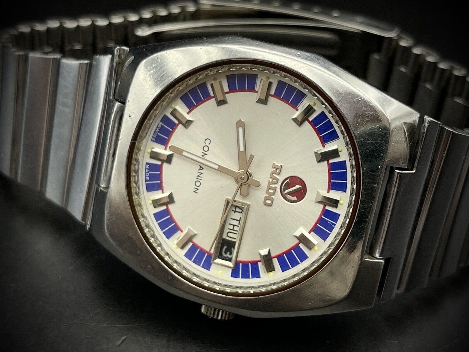 Vintage Rado Companion 2/Tone Dial Blue/Silver Automatic Gents Watch, Swiss - Grab A Watch Co