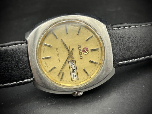 Vintage Rado Golden City Automatic Gold Dial Gents Watch, 36mm, Swiss - Grab A Watch Co