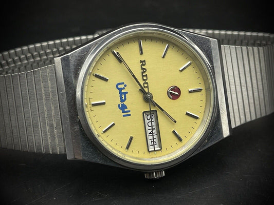 Vintage Rado Voyager Companion Yellow Arabic Dial Automatic Gents Watch, 35mm - Grab A Watch Co