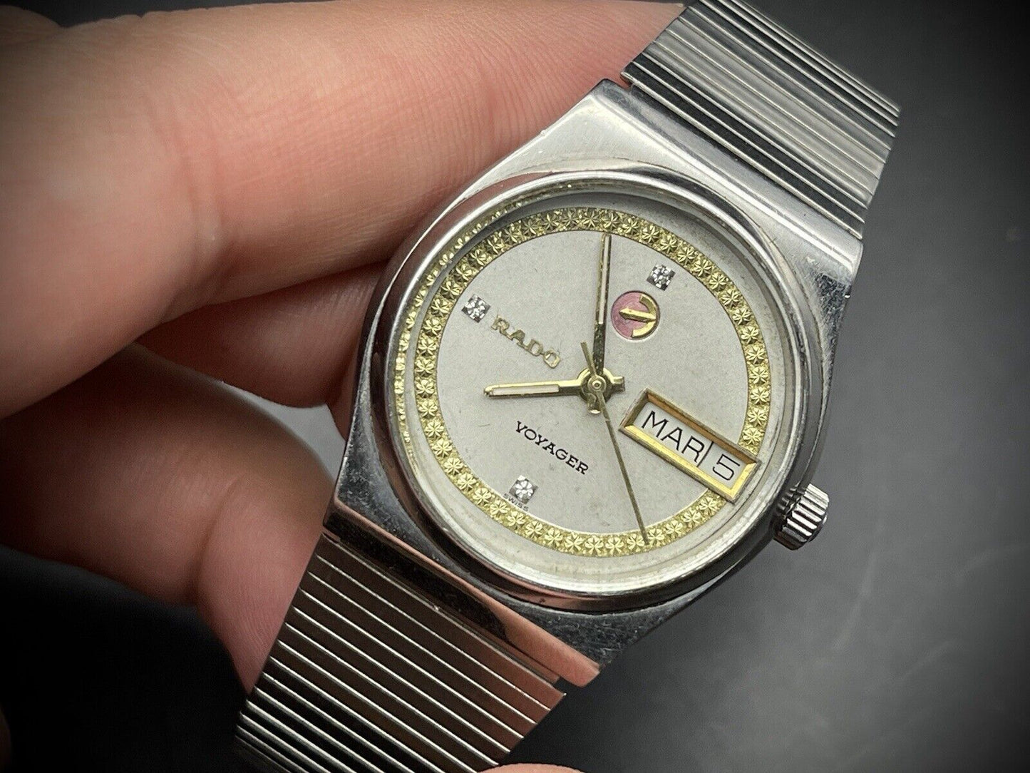 Vintage Rado Voyager Diamond Dial Rare Automatic Gents Watch, 35mm, Swiss Made - Grab A Watch Co