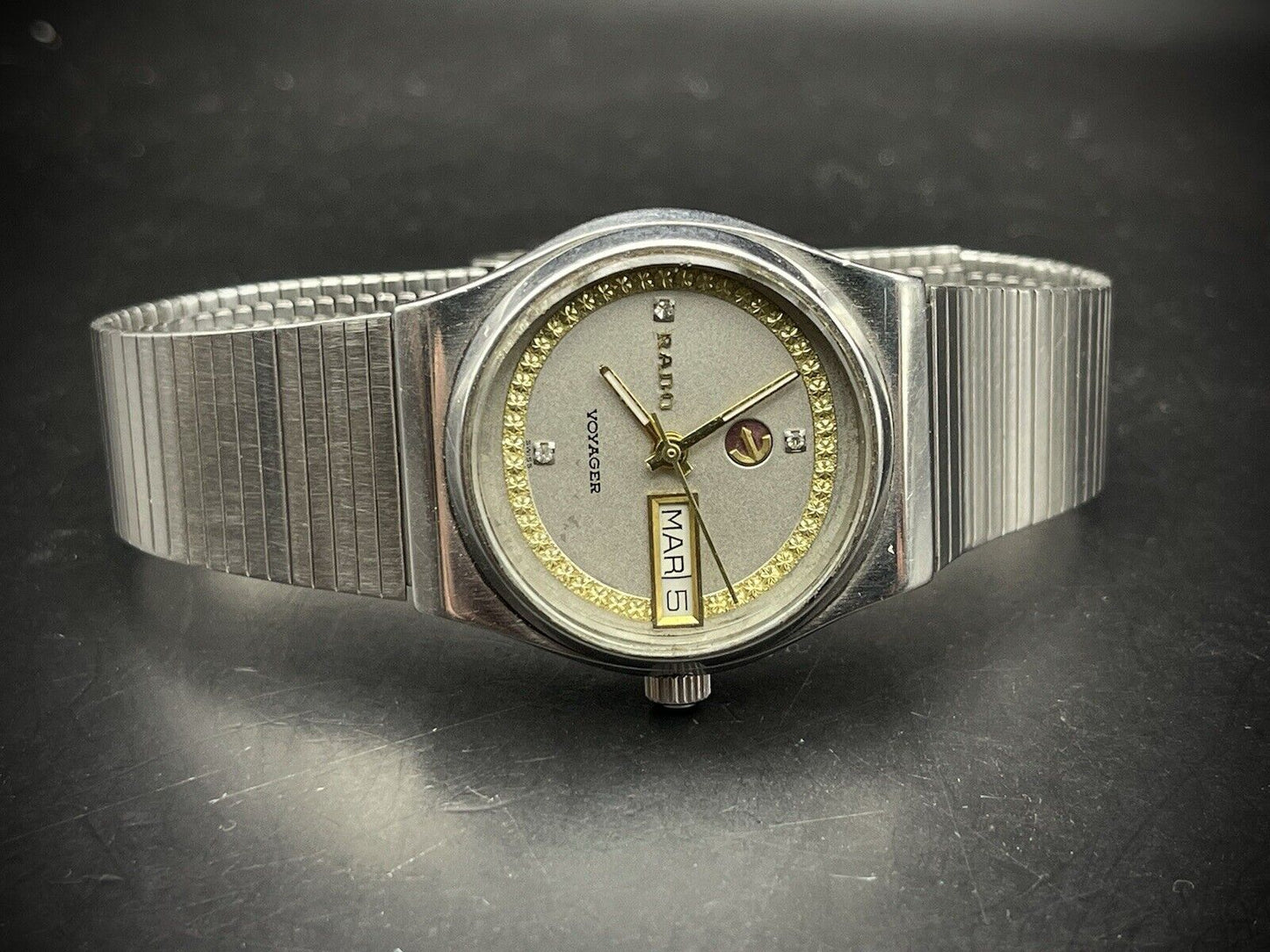 Vintage Rado Voyager Diamond Dial Rare Automatic Gents Watch, 35mm, Swiss Made - Grab A Watch Co