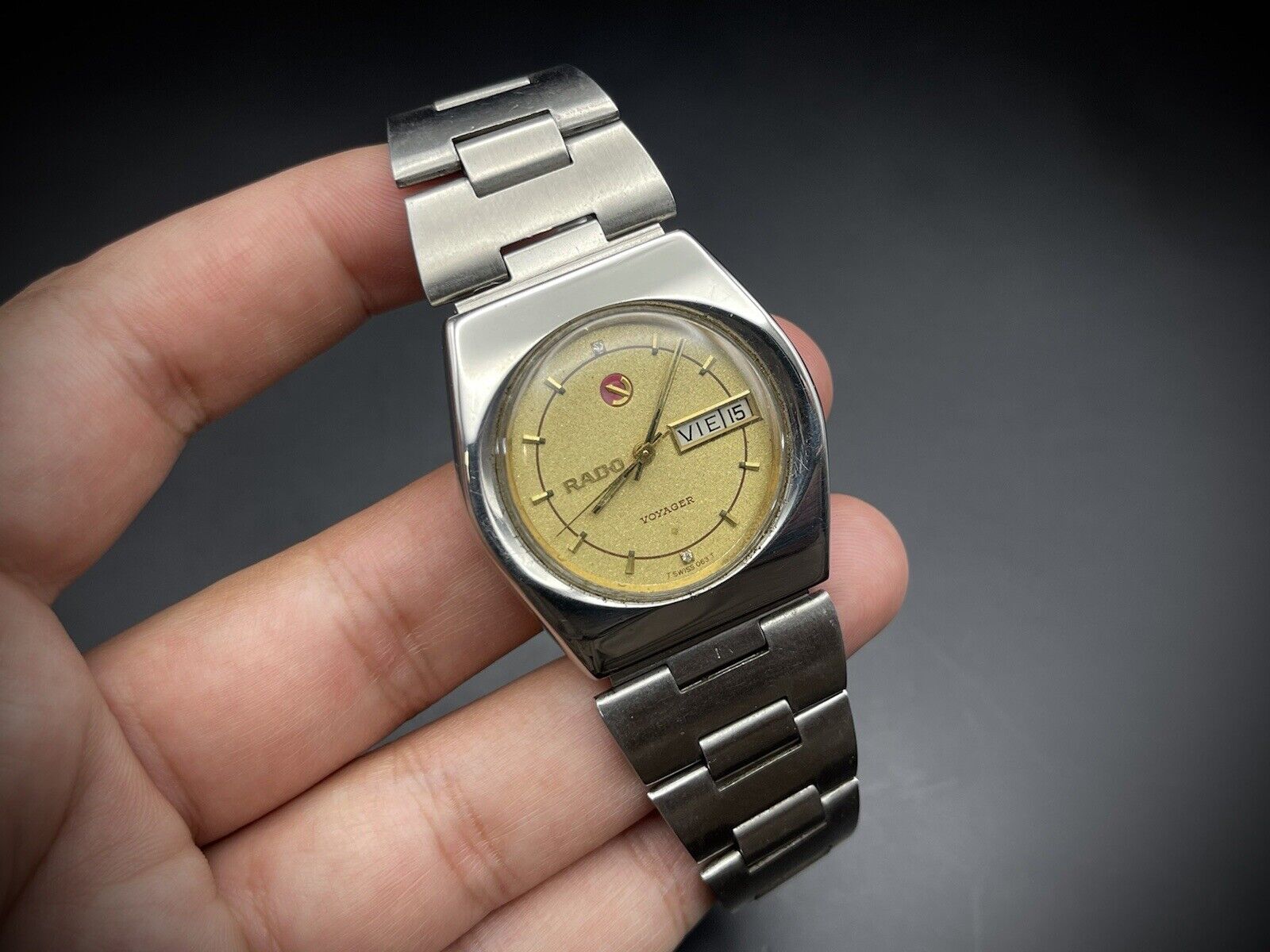 Vintage Rado Voyager Gold Sand Dial Automatic Gents Watch, ETA 2879, 36mm Swiss - Grab A Watch Co