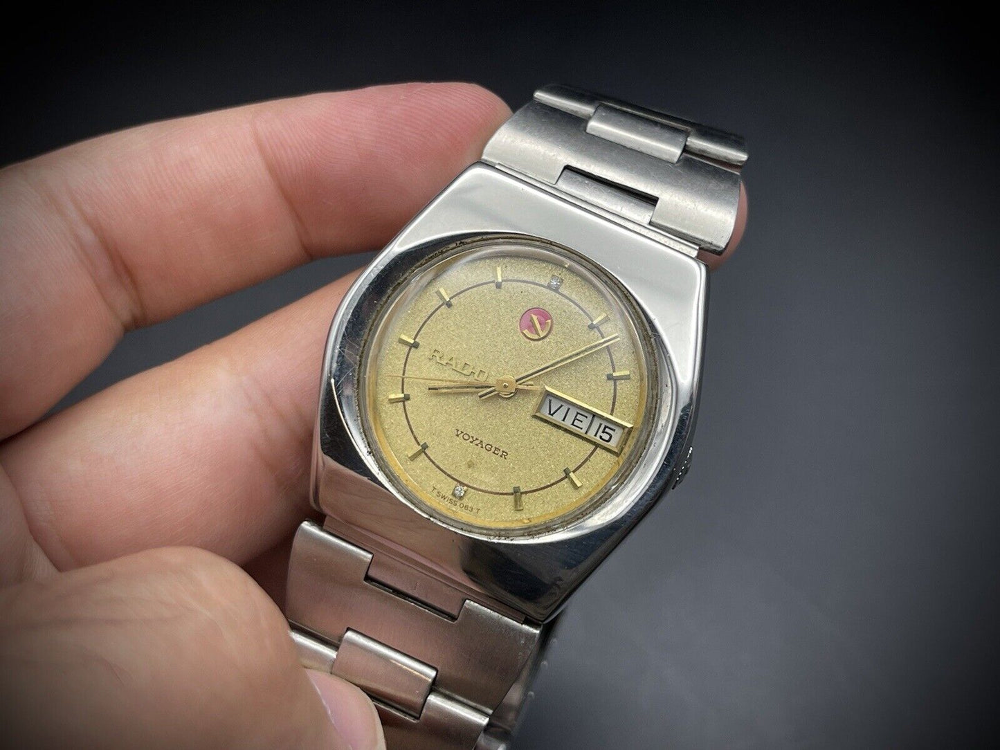 Vintage Rado Voyager Gold Sand Dial Automatic Gents Watch, ETA 2879, 36mm Swiss - Grab A Watch Co