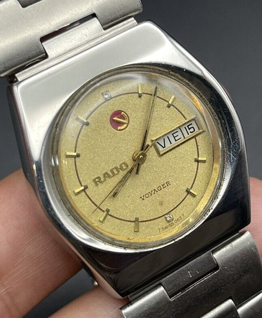 Vintage Rado Voyager Gold Sand Dial Automatic Gents Watch, ETA 2879, 36mm Swiss - Grab A Watch Co