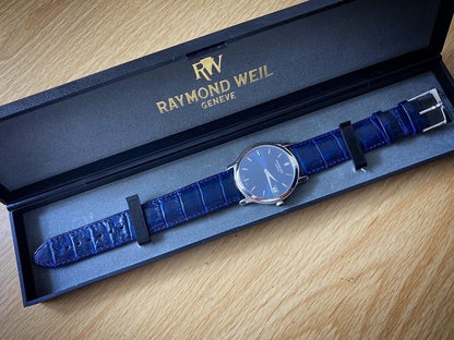 Vintage Raymond Weil 5569 Quartz Blue Dial Slim Gents Watch, Swiss With Box - Grab A Watch Co