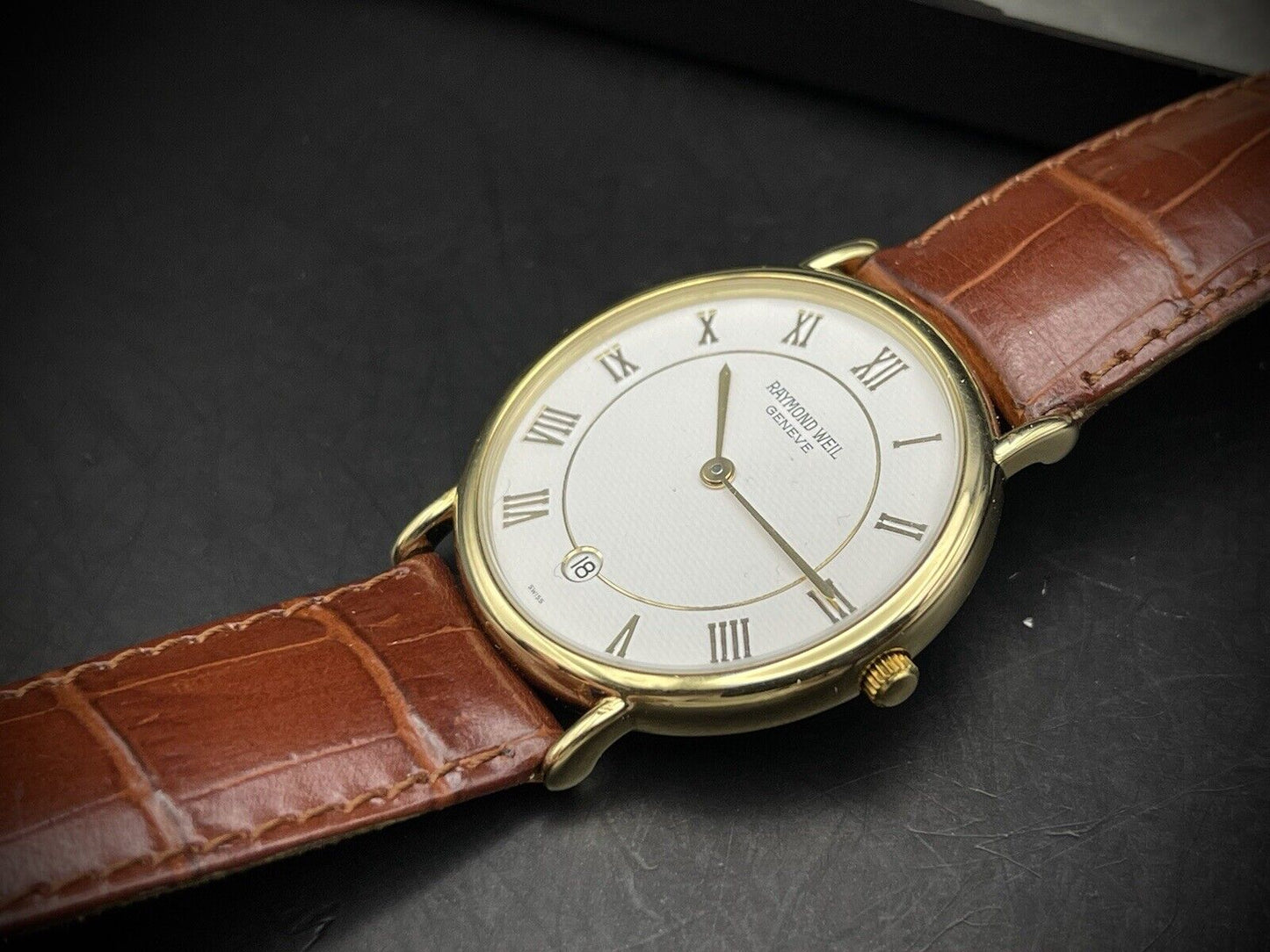 Vintage Raymond Weil 9124 Quartz White Dial Slim Gents Watch, Swiss With Box - Grab A Watch Co