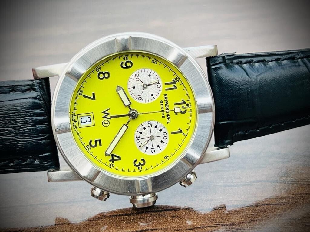 Vintage Raymond Weil W1 Green 6800 Geneve Chronograph Quartz Watch, Swiss 35mm - Grab A Watch Co