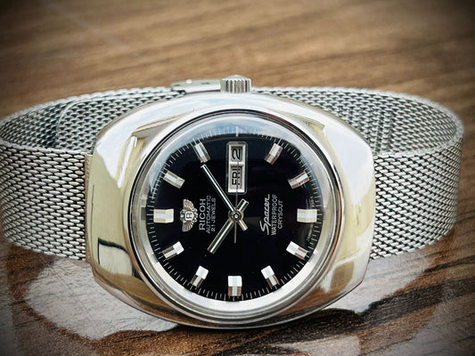 Vintage Ricoh Automatic 21 Jewels Spacer Cryscut , Black Dial Gents Watch, Japan - Grab A Watch Co