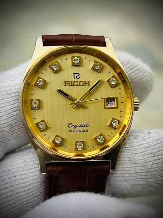 Vintage Ricoh Stunning Diamond Dial Manual Wind Mens Watch 33mm Perfect - Grab A Watch Co