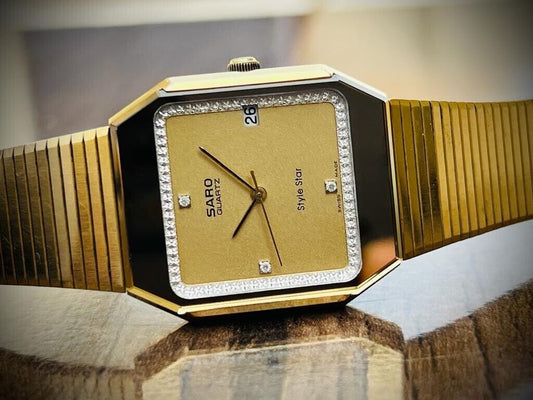 Vintage Saro Style Star Diastar Diamond Dial, 30mm Mens Watch, Swiss Made - Grab A Watch Co