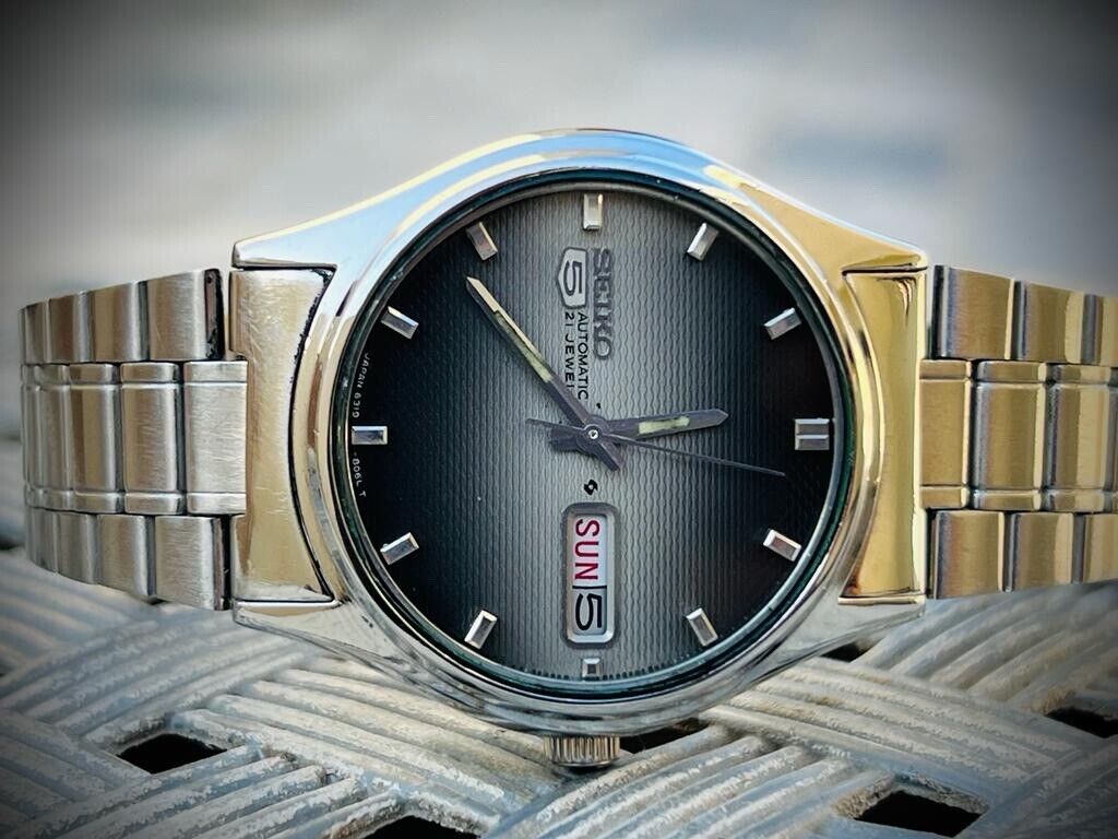 Vintage Seiko 5 Automatic 17 Jewels Grey&Black dial Ref:6319-8060 36mm Japan - Grab A Watch Co