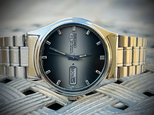 Vintage Seiko 5 Automatic 17 Jewels Grey&Black dial Ref:6319-8060 36mm Japan - Grab A Watch Co