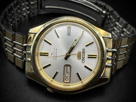 Vintage Seiko 5 Automatic 21 Jewels White Dial, 7019-7100, 36mm, Mens Watch - Grab A Watch Co