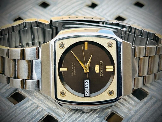 Vintage Seiko 5 Automatic 23 Jewels Brown Diamond Dial Ref:6309-528A, Japan 36mm - Grab A Watch Co