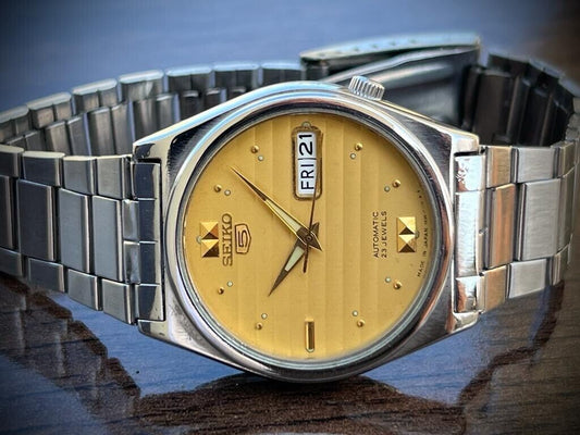 Vintage Seiko 5 Automatic 23 Jewels Gold Dial, 7s36-8180 35mm Men’s Watch - Grab A Watch Co