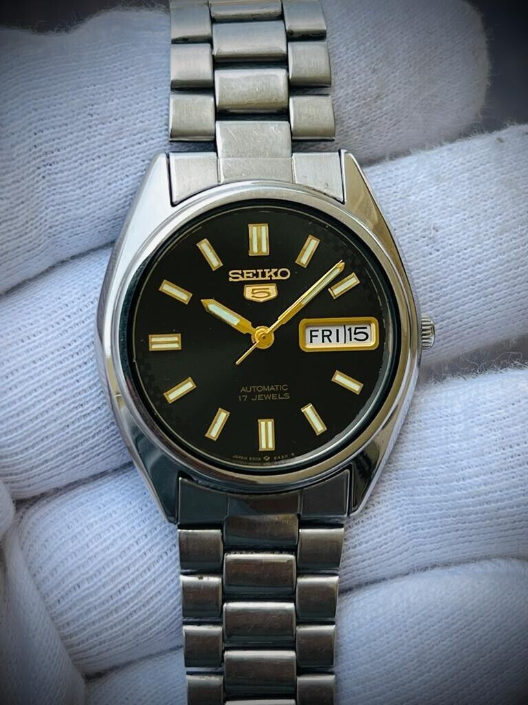 Vintage Seiko 5 Automatic Black Dial 17 Jewels 6309 6240 Japan 34mm Grab A Watch