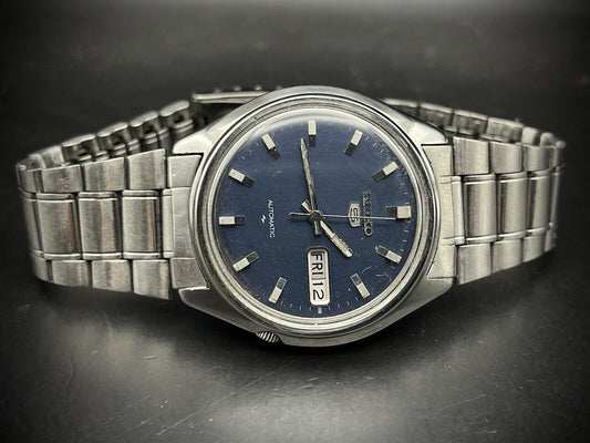 Vintage Seiko 5 Blue Dial 37mm 7009-8150 Gents Watch, Japan made - Grab A Watch Co