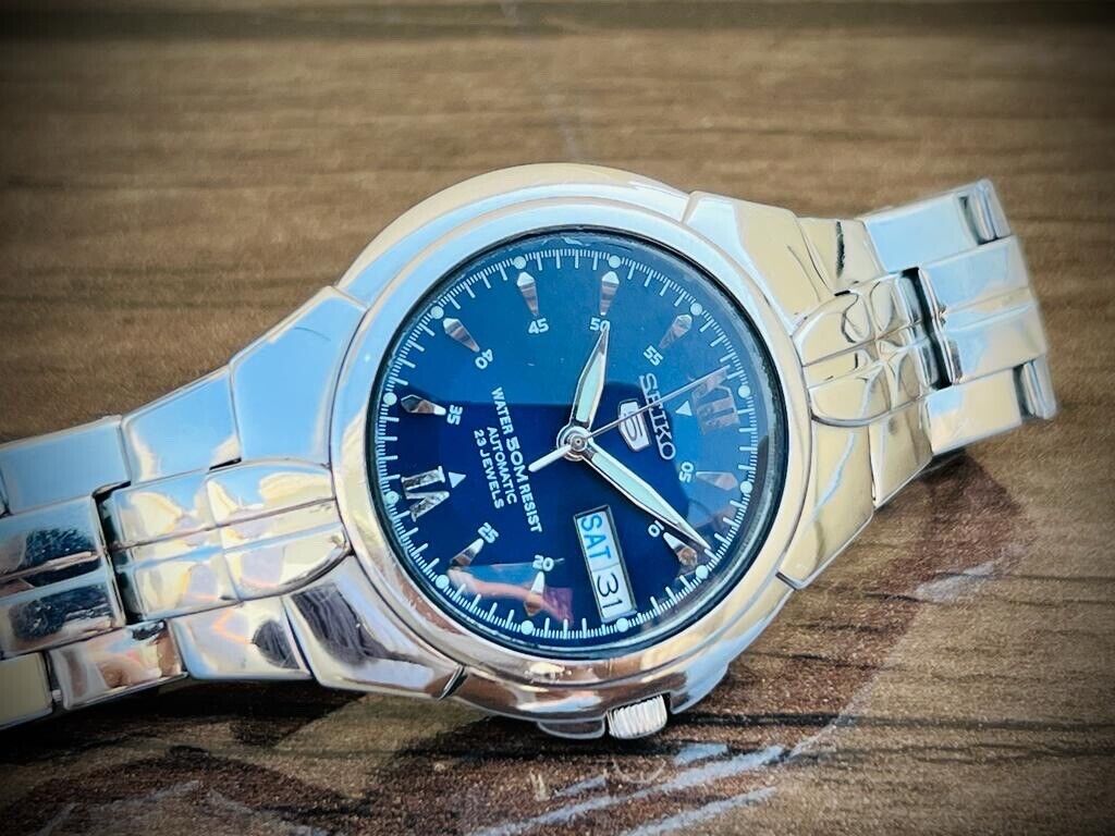 Vintage Seiko 5 Blue Roman Dial 50m 23 Jewels 7S36-01A0 Gents Watch 39mm - Grab A Watch Co