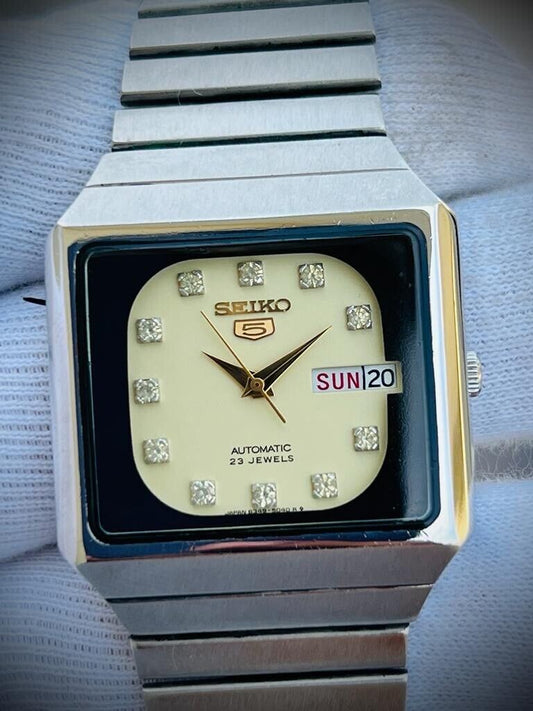 Vintage Seiko 5 Diamond Dial Automatic Mens Watch 35mm 6349-503A, Perfect - Grab A Watch Co
