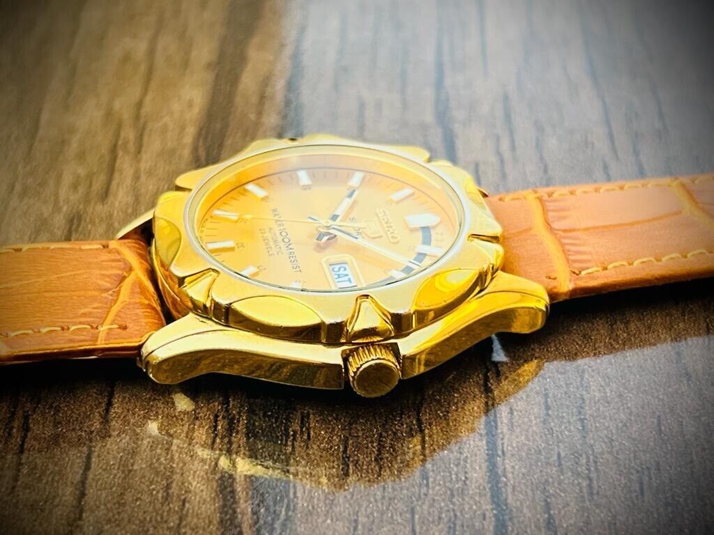 Vintage Seiko 5 Sports 100m Gold Dial 7S36 Gents Watch, Japan made 38mm - Grab A Watch Co