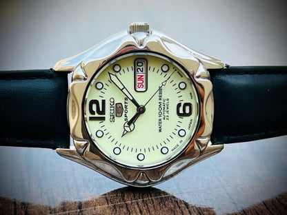 Vintage Seiko 5 Sports 100m Radium Dial 7S36-0240 Gents Watch, Japan made 38mm - Grab A Watch Co