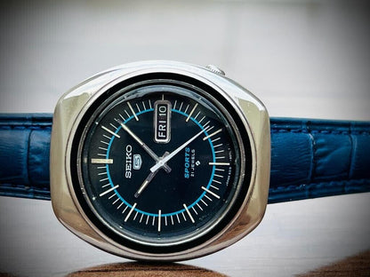 Vintage Seiko 5 Sports Blue dial 21 Jewels 40mm Made In Japan 6319-8070 - Grab A Watch Co