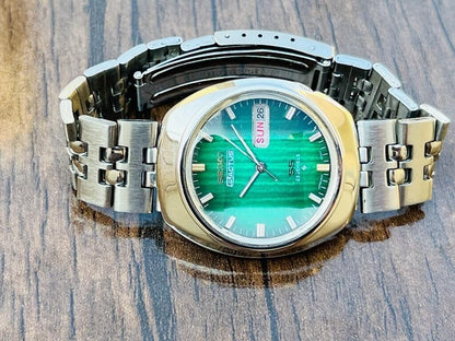 Vintage Seiko Actus SS Automatic Mens Watch 23 Jewels 37mm Green Dial 6106-7590 - Grab A Watch Co