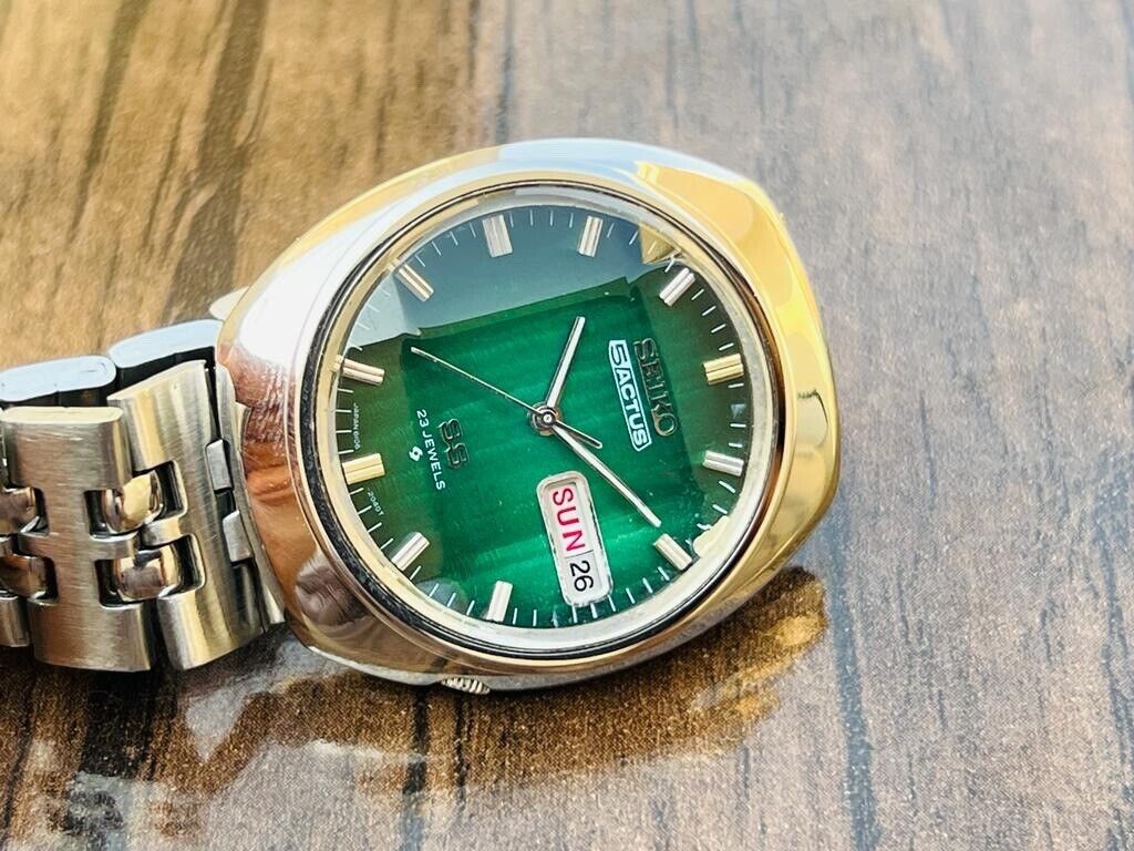 Vintage Seiko Actus SS Automatic Mens Watch 23 Jewels 37mm Green Dial 6106-7590 - Grab A Watch Co