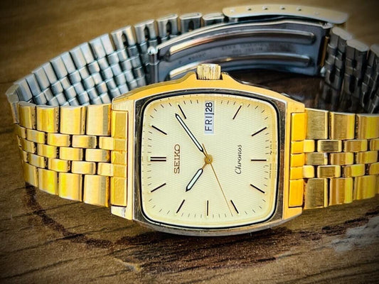 Vintage Seiko Chronos Tank Quartz Mens Watch Japan Made 30mm - Grab A Watch Co