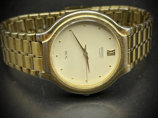 Vintage Seiko SX Quartz All Gold Slim 34mm Gents Watch, Japan made - Grab A Watch Co