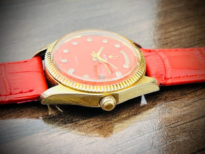 Vintage Sicura President Orange Diamond Dial Automatic 36mm Mens Watch, Rare - Grab A Watch Co