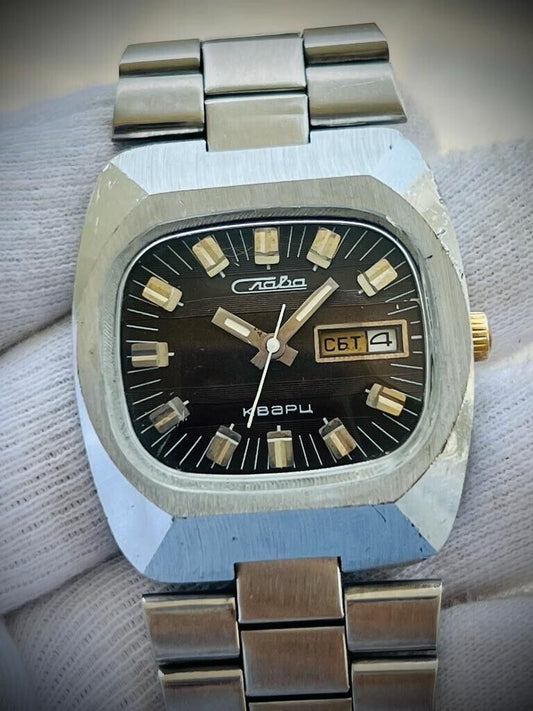 Vintage Slava Glory USSR Soviet Union Quartz Mens Watch 37mm - Grab A Watch Co