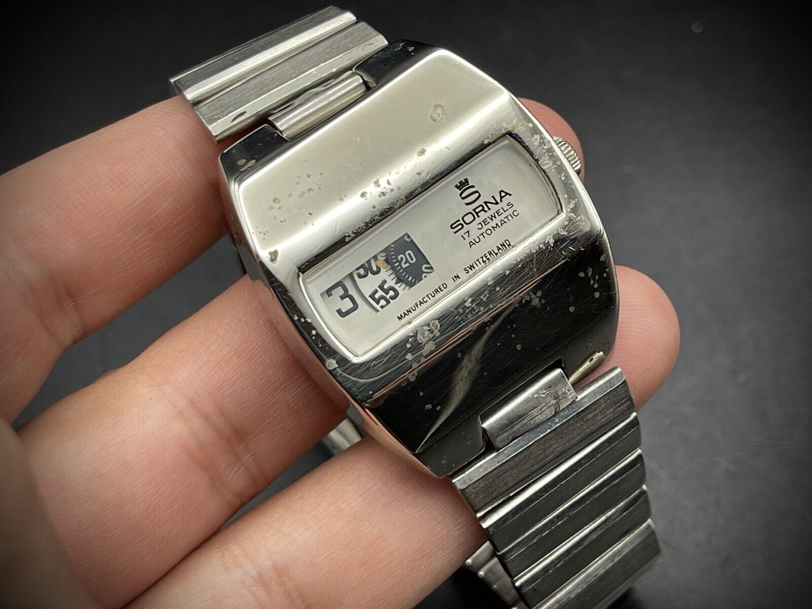 Vintage Sorna Jump Hour Automatic 34mm Mens Watch, Swiss made - Grab A Watch Co