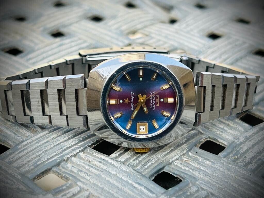 Vintage Technos Ladies Automatic Purple & Blue dial Swiss Made, Rare - Grab A Watch Co