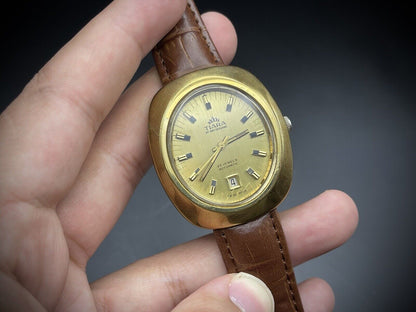 Vintage Tiara of Switzerland Gold 25 Jewels Automatic Gents Watch, 35mm ETA 2783 - Grab A Watch Co