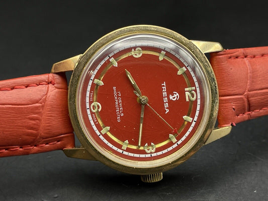 Vintage Tressa Red Manual Wind Mens Swiss Watch 35mm - Grab A Watch Co