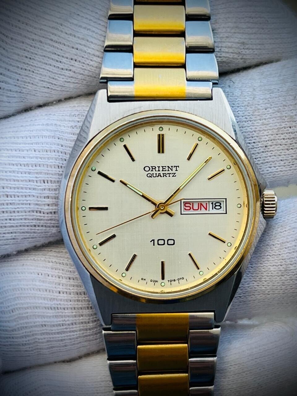 Vintage Watch Orient 100 2/Tone Quartz Mens Watch, Japan Made 35mm - Grab A Watch Co